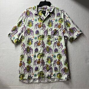 Rick & Morty Shirt H&M Mens Size XL Camp Halloween Cartoon Skull Creepy Spider